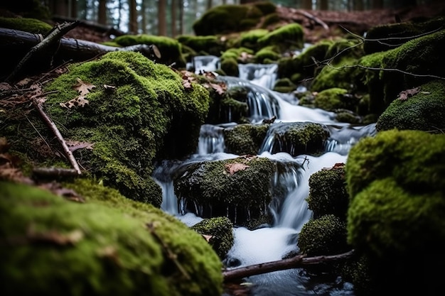 Forest Stream with Cascading Waterfalls