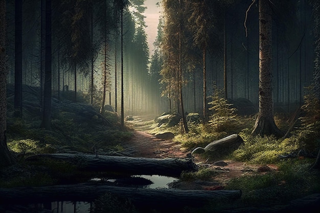 Forest in summer Beautiful landscape AI Generated