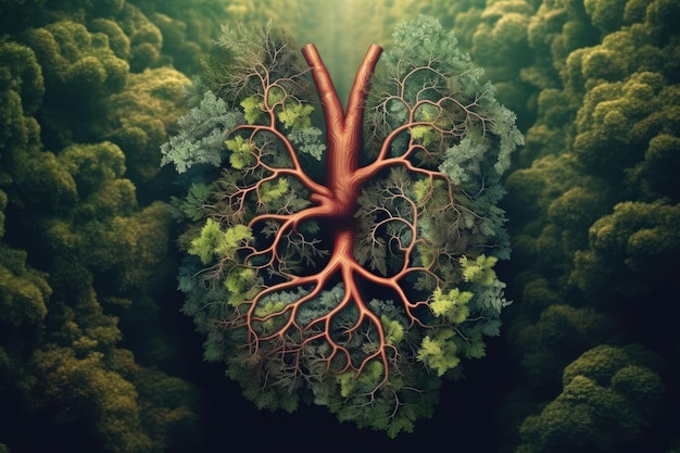 Forest trees in shape of Lungs Pair Climate Change Concept art Gnerative AI