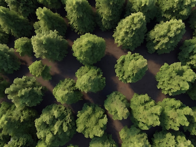 Photo a forest of trees with a road that has a road that has a dirt road in the middle