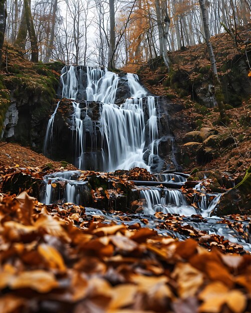 Forest Waterfall in Autumn