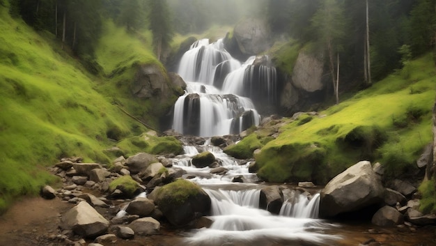 Forest waterfall Shipot Ukraine Carpathian mountains