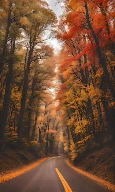 a forest with fall colors on the trees