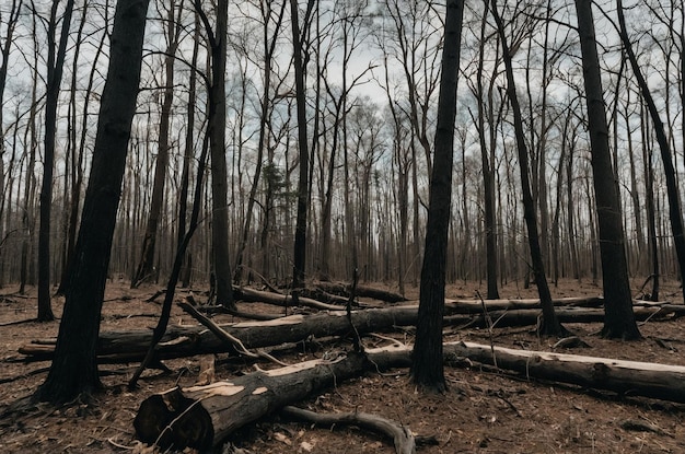 Photo a forest with fallen trees and a sign that says quot no longer quot