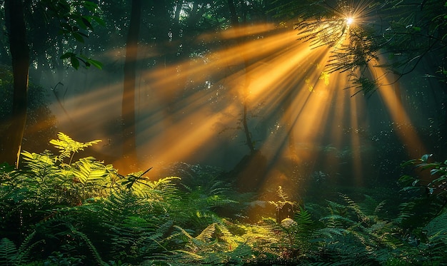 Photo a forest with ferns and ferns in the background