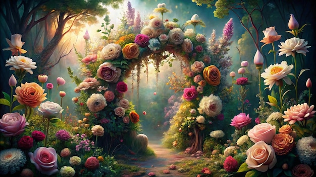 a forest with flowers and a path that says quot wild quot