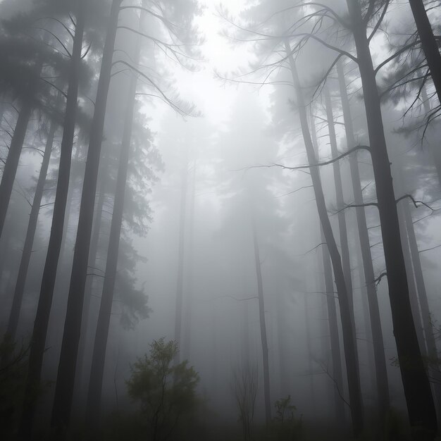 Photo a forest with fog in the background and a forest of trees with a forest of fog