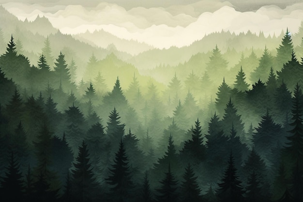 A forest with fog in the background.