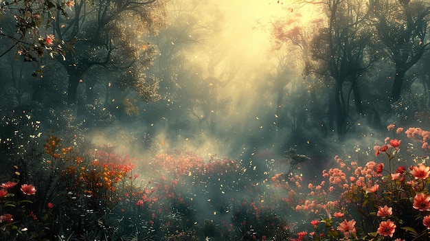 a forest with a forest and a sign that says autumn