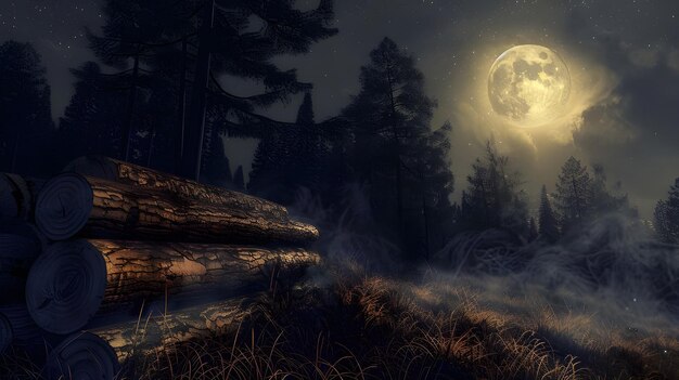 Photo a forest with a full moon in the background