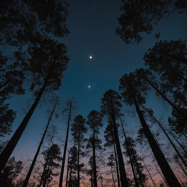 a forest with a full moon and a few trees