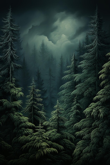 forest with a full moon and fog