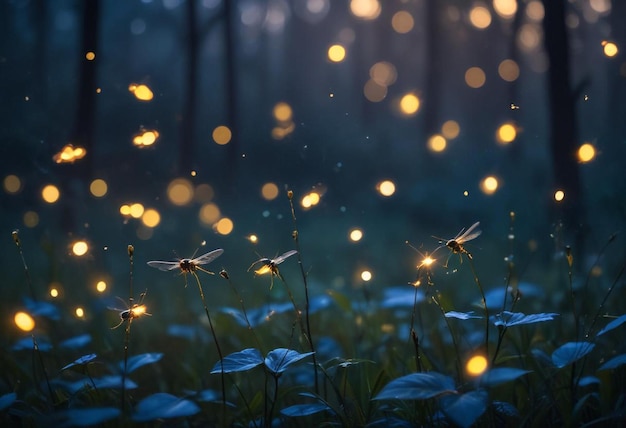 Photo a forest with lights and flowers in the background