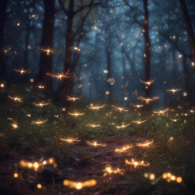 Photo a forest with lights and a path in the woods