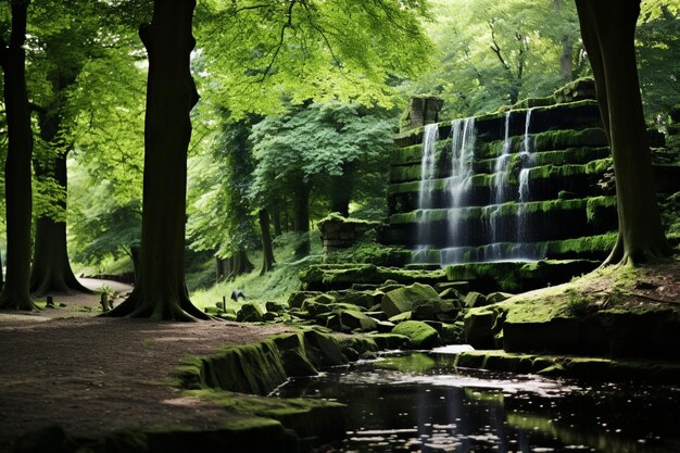 Photo a forest with a lush carpet of ferns