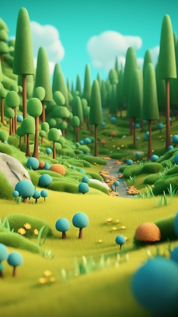 A forest with mushrooms and mossy trees.