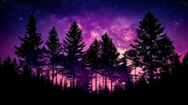 Photo a forest with purple trees and a purple sky