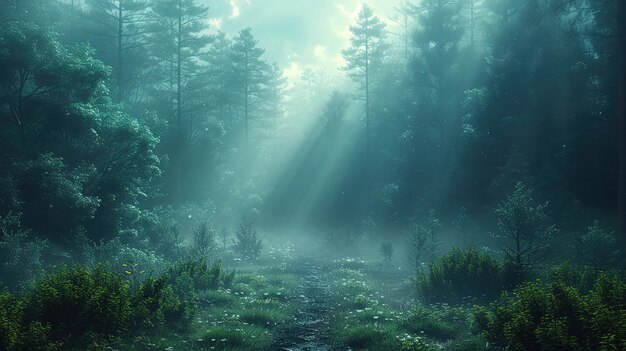 a forest with a river running through it