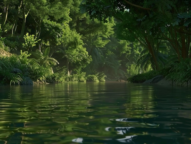 Photo a forest with a river and trees with a river in the background