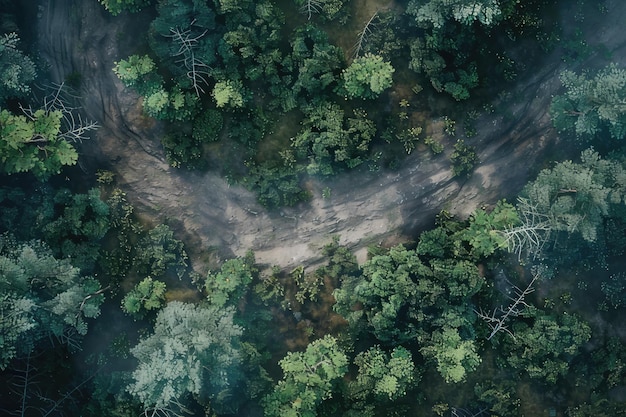 a forest with a road that has a trail through it