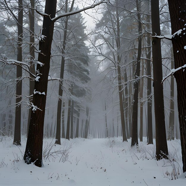 a forest with snow on the branches and trees in the background