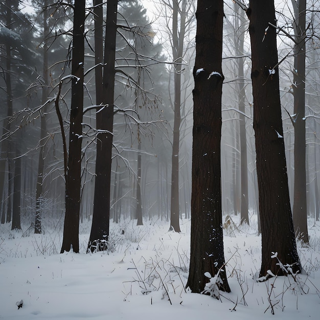 a forest with snow on the branches and trees in the background