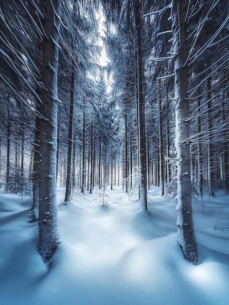 a forest with snow on the ground and trees in the background