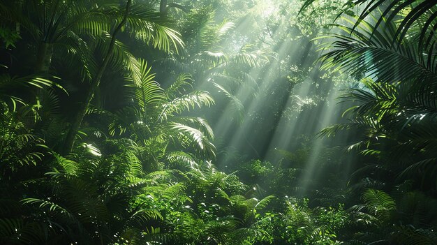 Photo a forest with the sun shining through the leaves