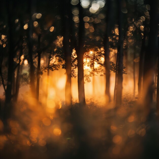 a forest with the sun shining through the trees