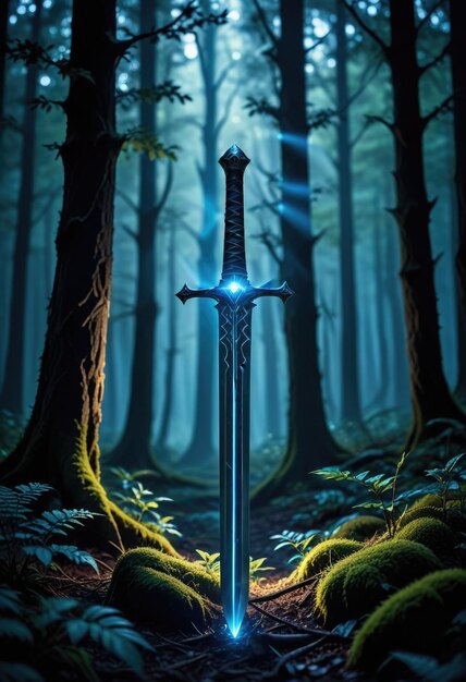 Photo a forest with a sword in the woods