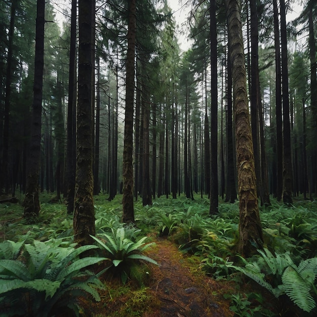 a forest with a trail that has a lot of trees in it