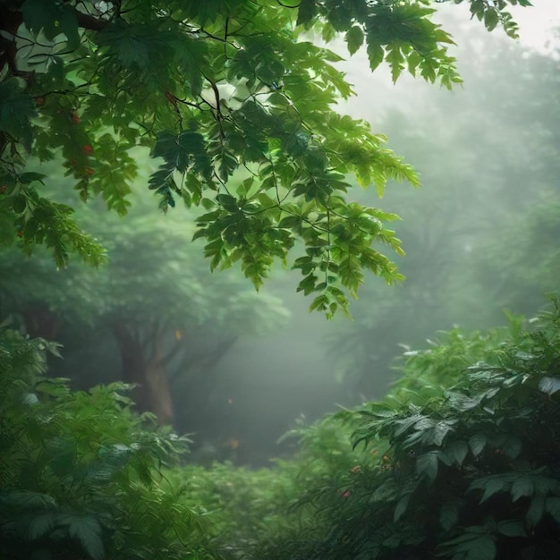 a forest with a tree in the middle of it