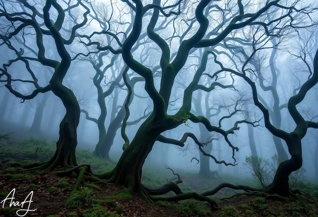 Photo a forest with a tree that has the roots on it