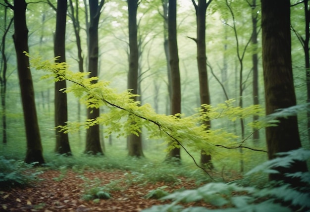 Photo a forest with a tree with a green plant on it