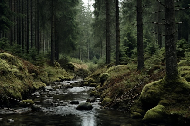 Photo a forest with trees in the middle of the image