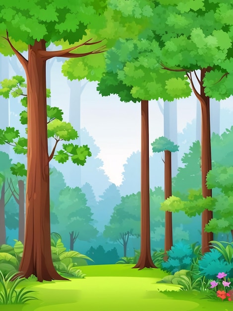 a forest with trees and a painting of a forest