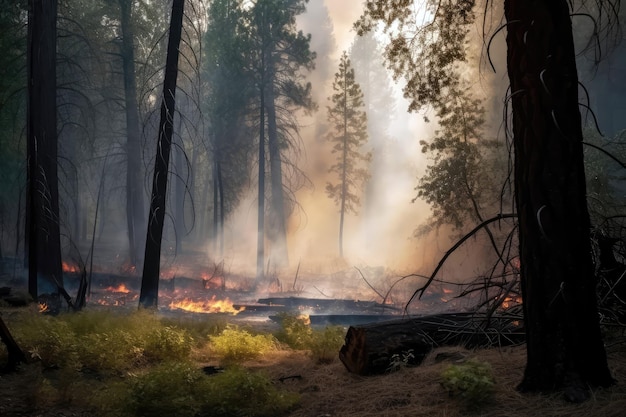 Forested Area With Smoke And Flames Generative AI