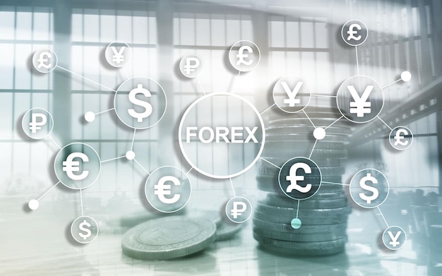 Forex trading currency exchange business finance diagrams dollar euro icons on blurred background