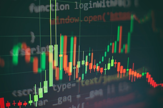 Forex trading graph and candlestick chart suitable for financial investment concept. Economy trends background for business idea and all art work design. Abstract finance background.