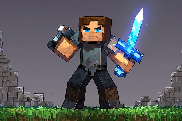 Forged in Pixels The Epic Saga of a HighResolution Minecraft Warrior Wielding a TwoHanded Epic Sword