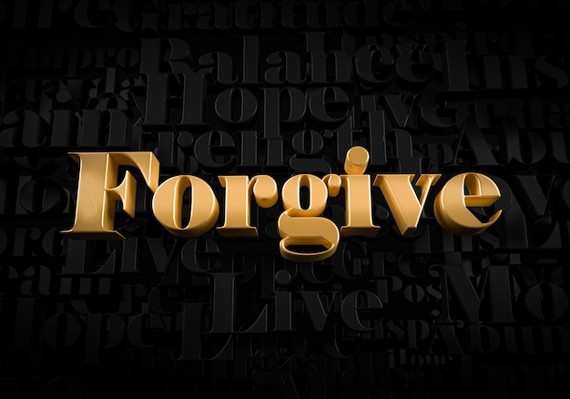 Forgive  Gold text on black text background  Motivational word 3D rendered picture