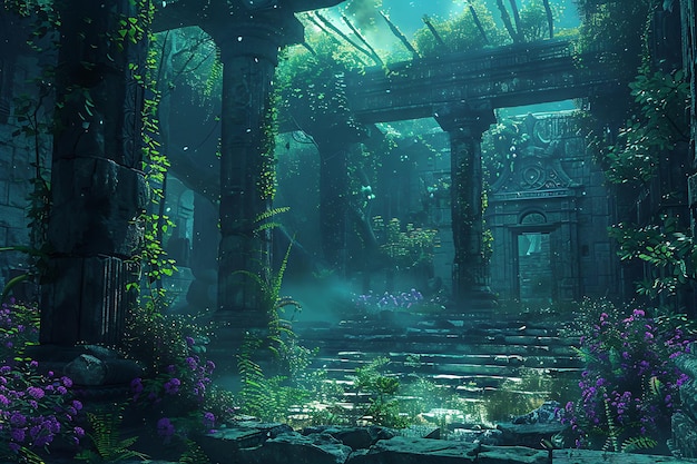 Forgotten Sanctuary Crumbling Ruins Enveloped in Mystical Vines