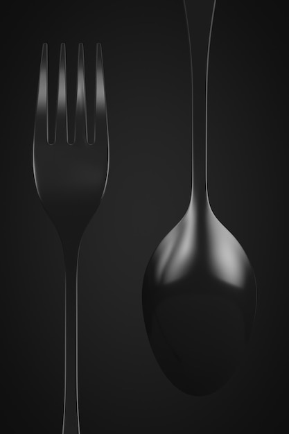 Fork and spoon closeup on a dark background Food theme