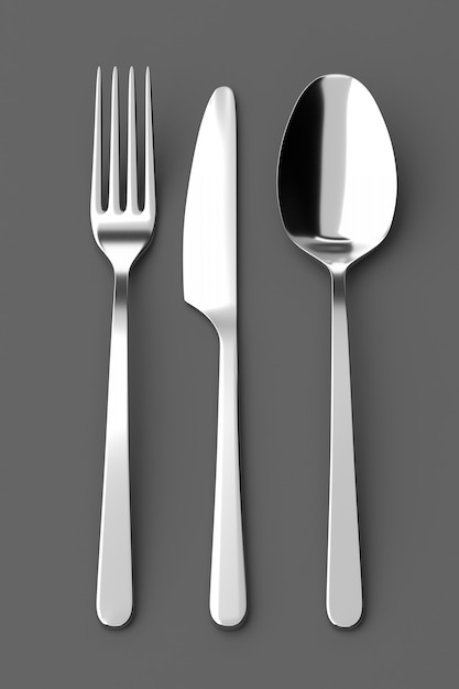 Fork, spoon and knife on grey background 