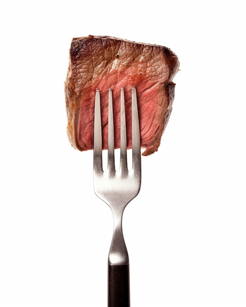 A fork with a piece of meat on it