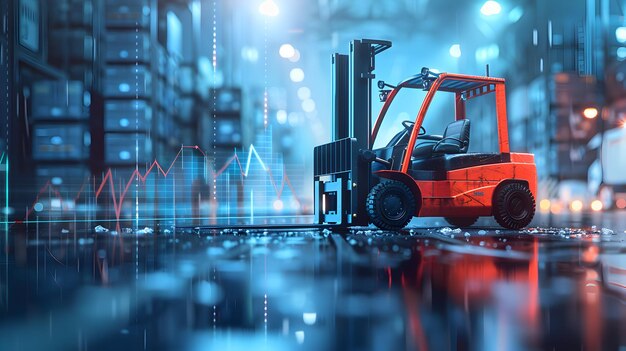 Forklift and Cost Summary Chart Double Exposure with Copy Space for Distribution and Financial Manag