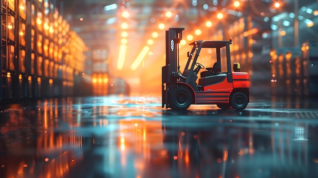 Forklift and Financial Forecast Chart Double Exposure in Distribution for Cost Management Photo Rea