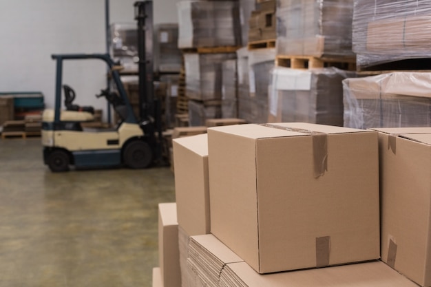 Forklift in a large warehouse