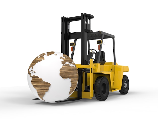 Forklift lifts and moves the earth