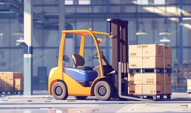 Photo forklift moving pallets in warehouse banner on white background